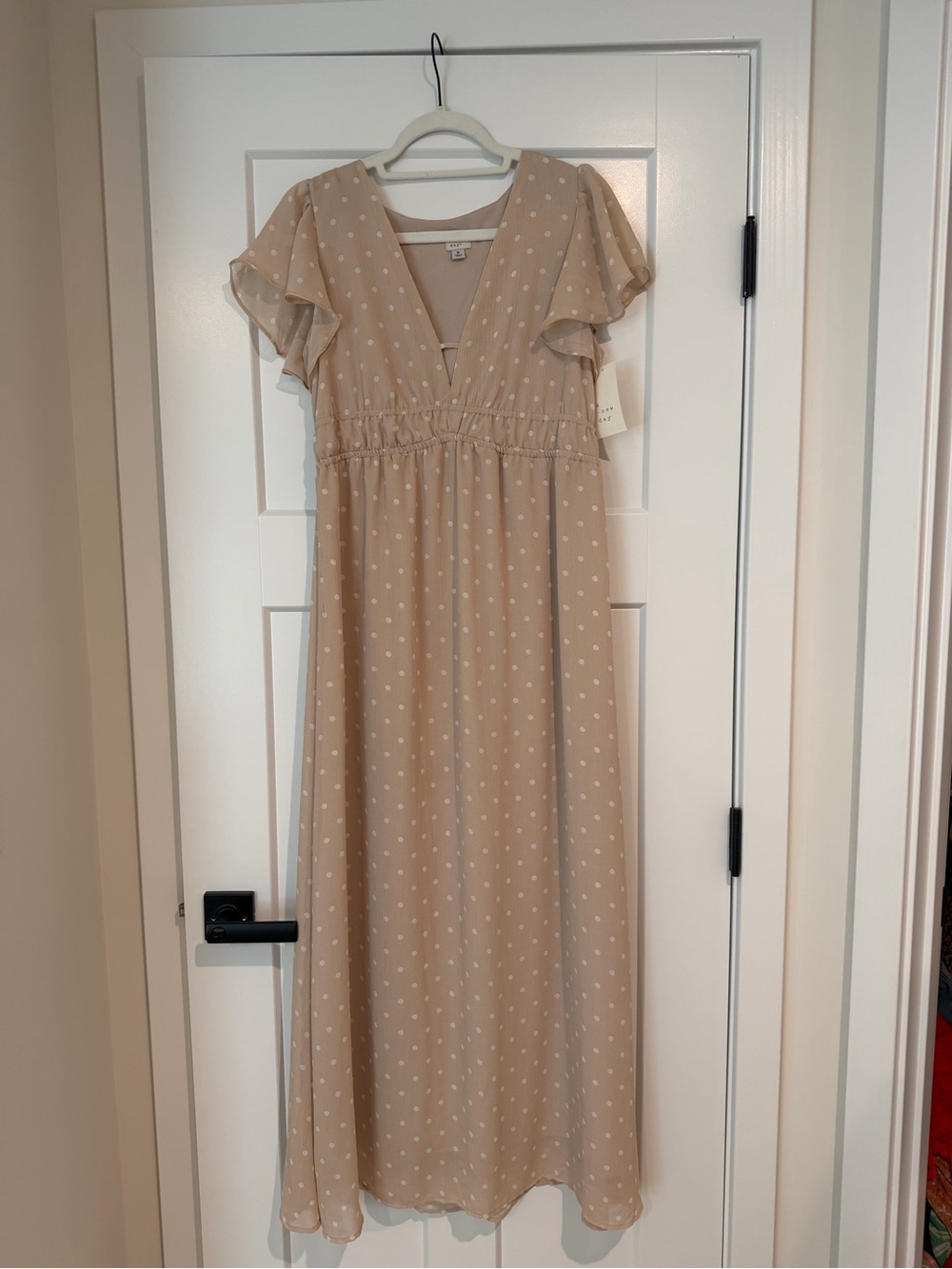 Target Beige Polka Dot V-Neck Maxi Dress